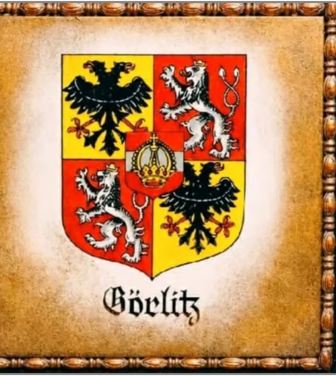 Dekoracyjna deska z zabytkowym kaflem PRL — herb Görlitz, pamiątka historyczna