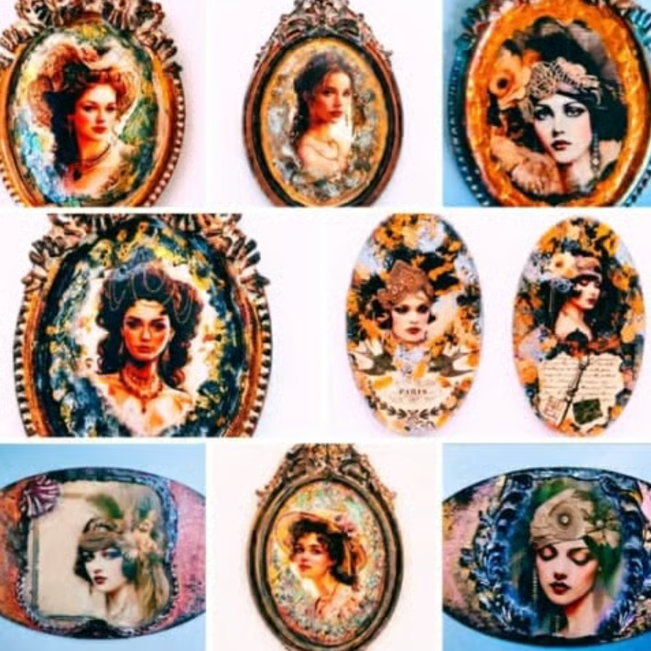 Kolekcja Miniaturowych Portretów — Belle Époque & Art Deco (3 portrety + 6 magnesów)