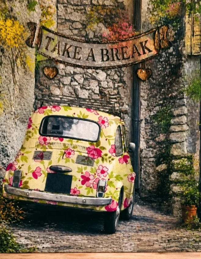 Obrazy zestaw Vintage Italy Fiat – Upcycling | Ręcznie wykończone | Komplet 3 szt.