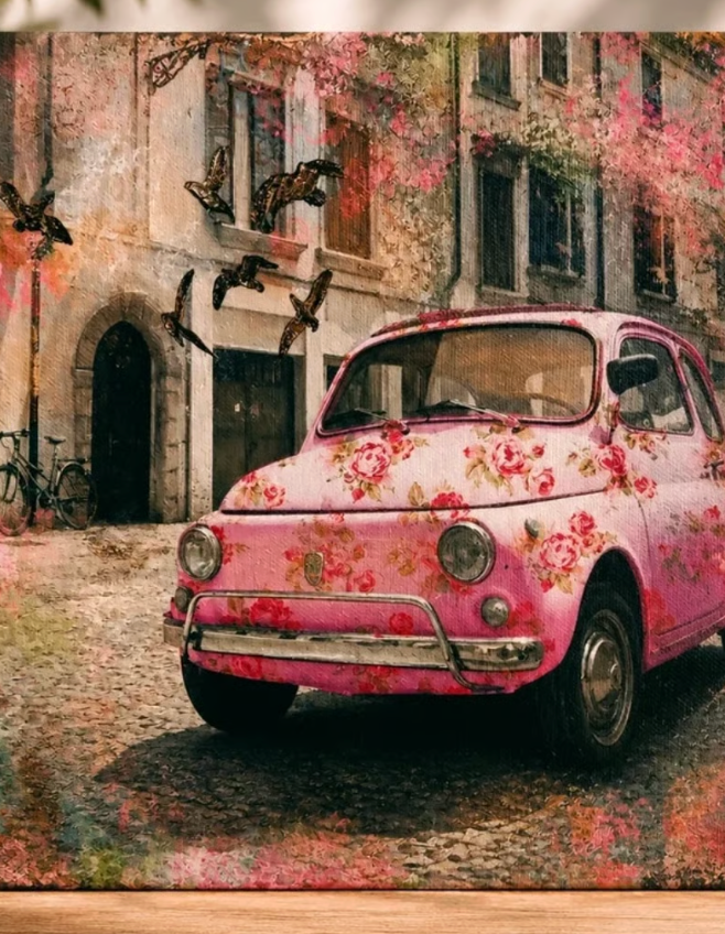 Obrazy zestaw Vintage Italy Fiat – Upcycling | Ręcznie wykończone | Komplet 3 szt.