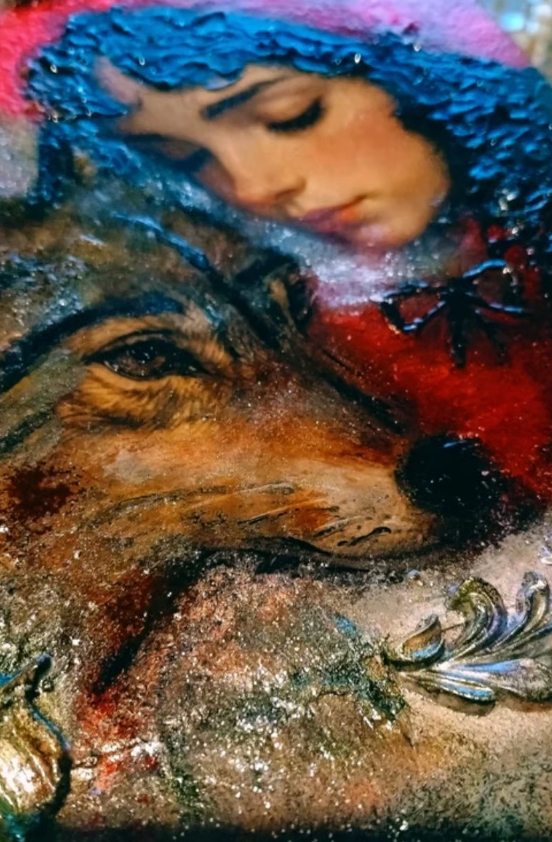 Obraz mixmedia 3D strukturalny rękodzieło Czerwony Kapturek Scarlet Hood