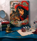 Tableau techniques mixtes 3D structurel fait main Le Petit Chaperon Rouge Scarlet Hood