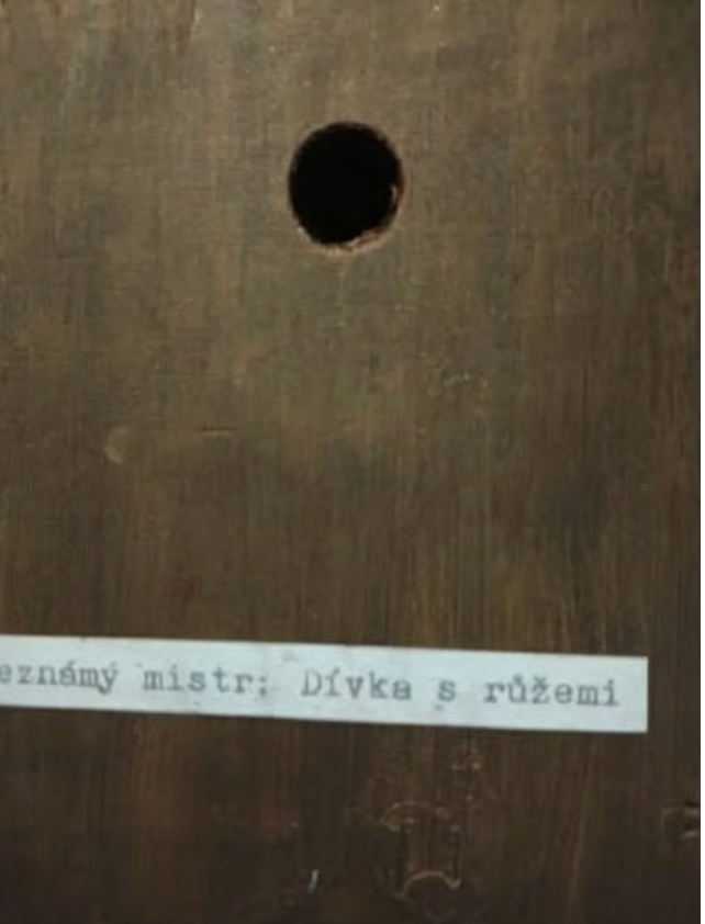 Obrazek drewniany czeski vintage – dziewczyna z różami (lata 70./80.)