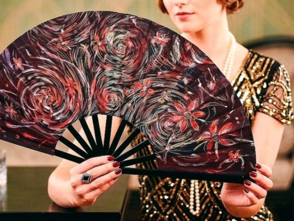 Wachlarz w stylu retro Art Deco Ręcznie malowany unikat rękodzielniczy (Upcycling)