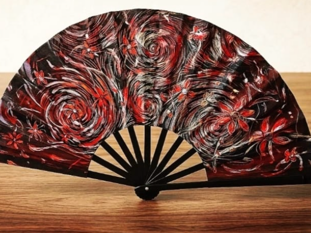 Wachlarz w stylu retro Art Deco Ręcznie malowany unikat rękodzielniczy (Upcycling)
