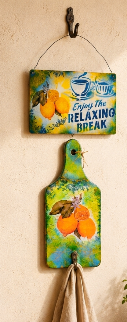 Ensemble décoratif de style provençal – Patère décorative + Suspension motif citrons